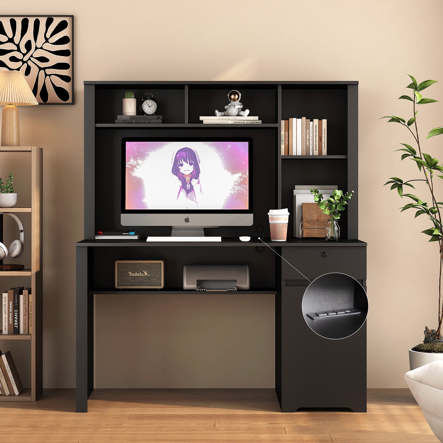 Scrivania con Libreria, Cassetti e Porte USB – Organizzazione Intelligente per il Tuo Spazio Studio o Ufficio