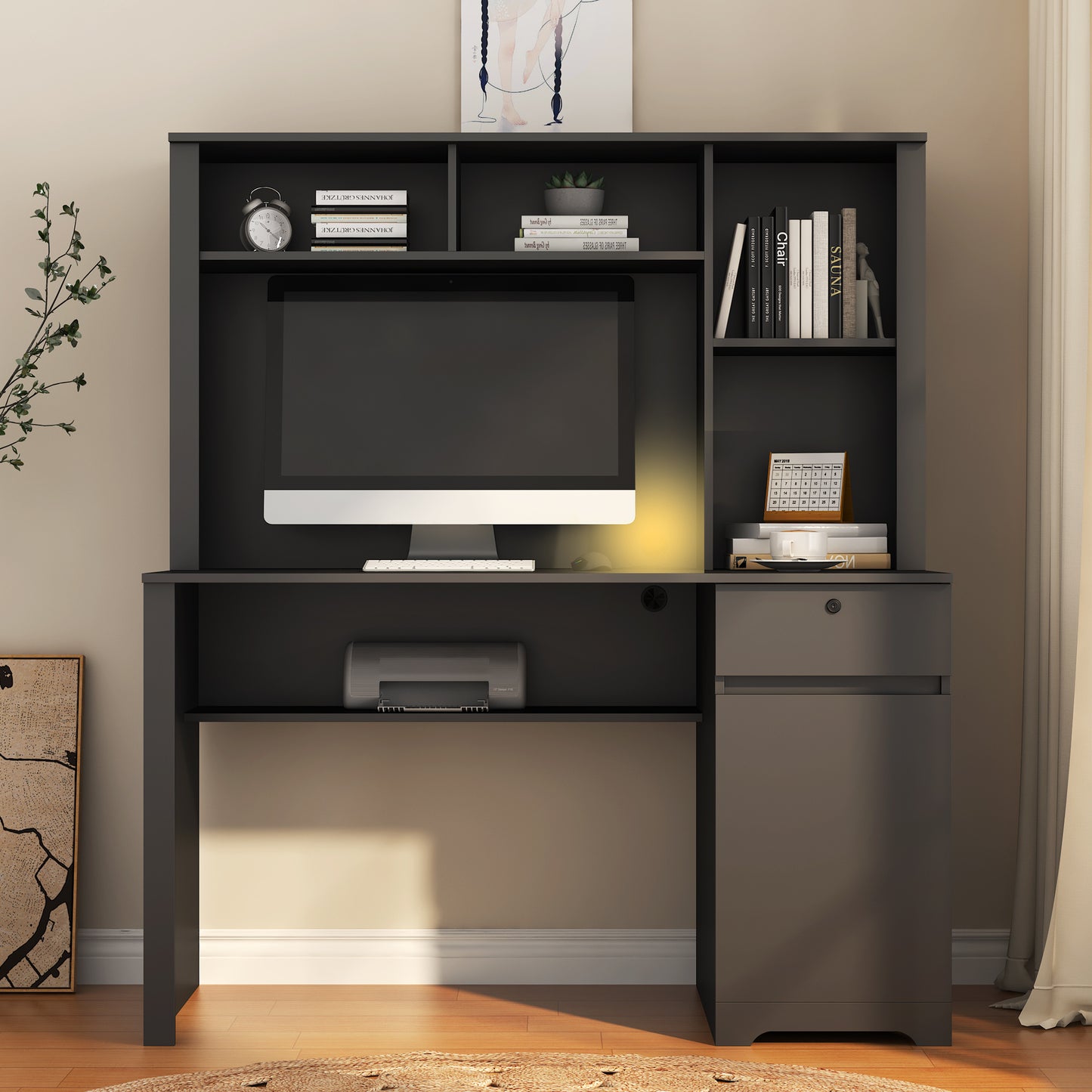 Scrivania con Libreria, Cassetti e Porte USB – Organizzazione Intelligente per il Tuo Spazio Studio o Ufficio