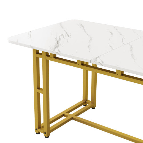 Tavolo da Pranzo Rettangolare – Design Moderno con Dettagli Dorati