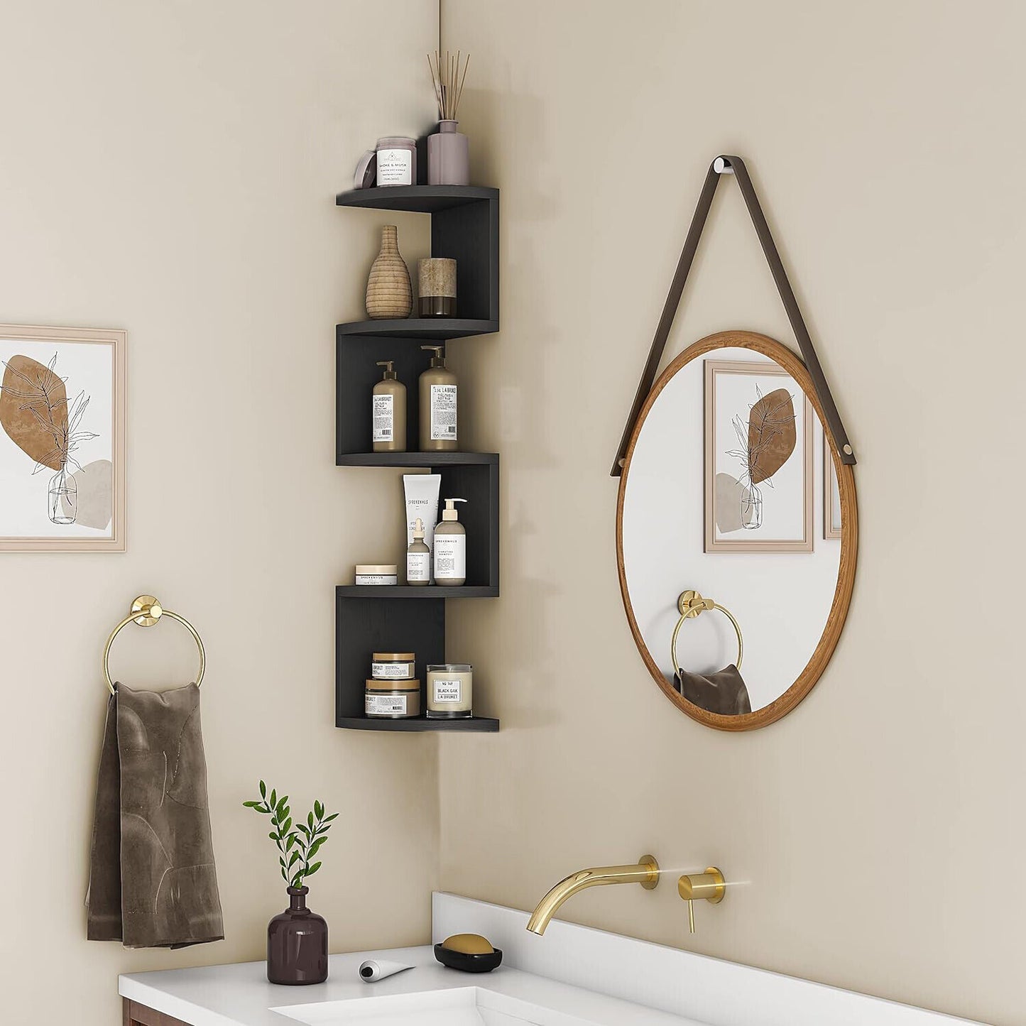 Scaffale da Parete Angolare a 5 Ripiani – Design Moderno & Salvaspazio
