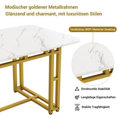 Tavolo da Pranzo Rettangolare – Design Moderno con Dettagli Dorati