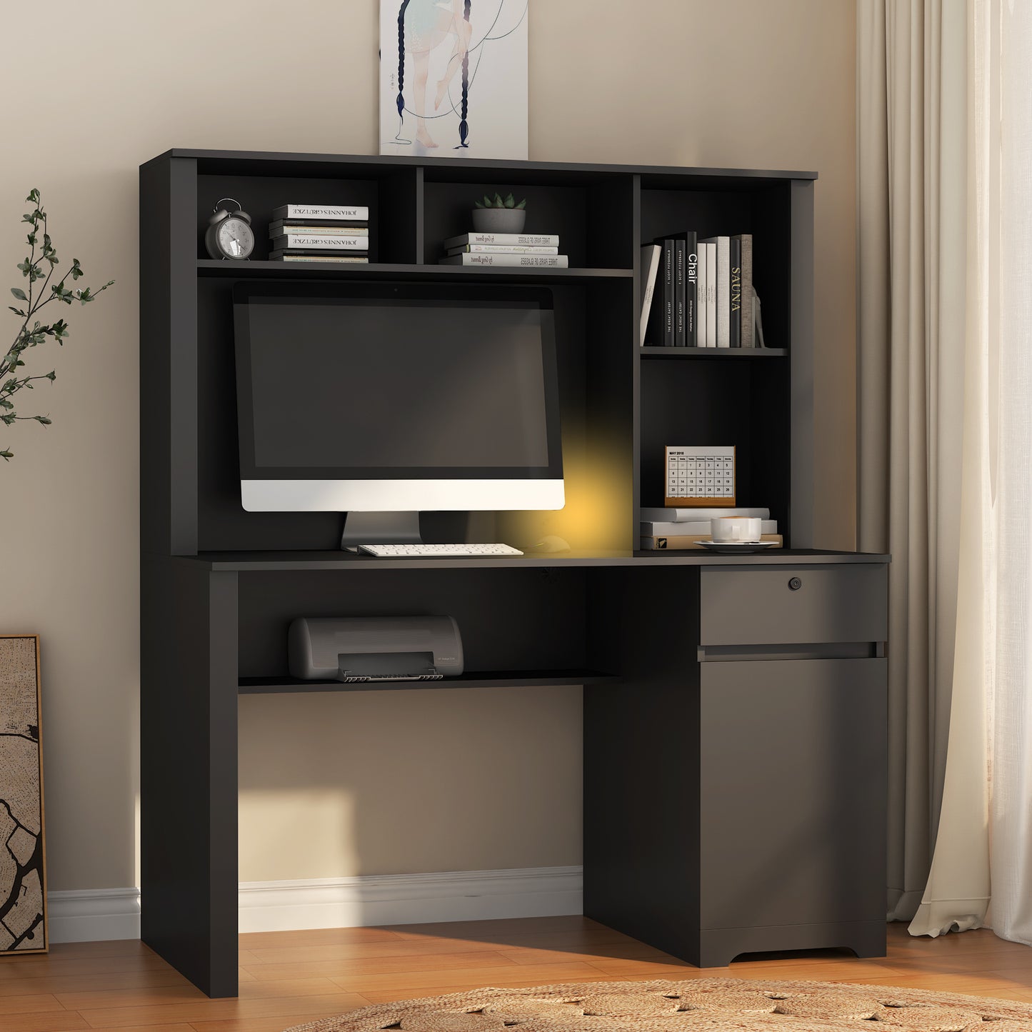 Scrivania con Libreria, Cassetti e Porte USB – Organizzazione Intelligente per il Tuo Spazio Studio o Ufficio