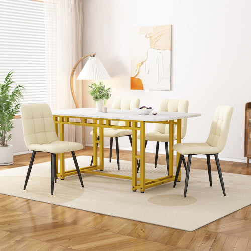 Tavolo da Pranzo Rettangolare – Design Moderno con Dettagli Dorati
